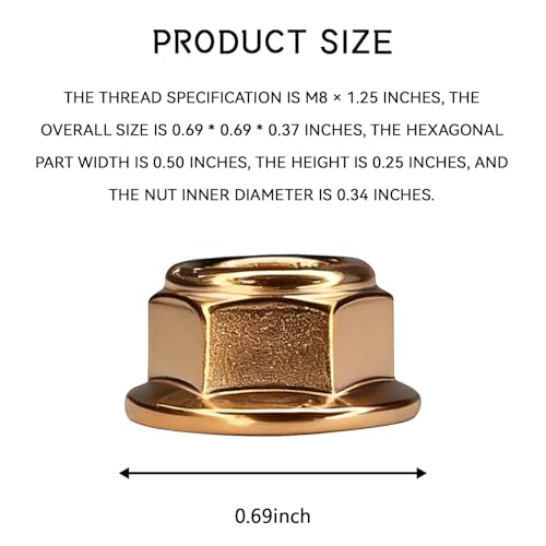 10 PCS M8 Exhaust Manifold Hex Nuts, Copper Plated Self-Locking Seal Flange Nut Kit Replacement for OEM #A1201420072, Hexagon Exhaust Manifold Nuts Universal for Cars Trucks (M8 x 1.25)