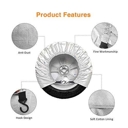4PCS Set Silver Tire Covers Waterproof Wheel Covers Tire Protector Set of 4 Wheel Covers for Truck, SUV, Trailer, Camper, Fit for 27-29 inch Tire Diameter, Car Wheel Protective Covers - size: 27"-29" Tire Diameters