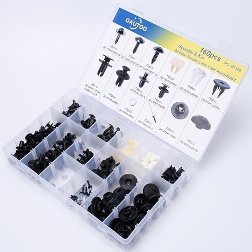 160pcs for Hyundai & Kia Bumper Engine Under Cover Fender Liner Rocker Molding Retainer Clips Assortment Screw with Nut Kit