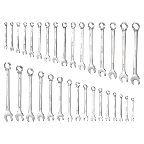 VEVOR Combination Wrench Set, 32-Piece SAE and Metric, 12-Point Box End and 15° Angled Open End Combination Wrenches with Roll Up Pouch, Carbon Steel, for General Household and Automotive Repairs - size: 32PCS