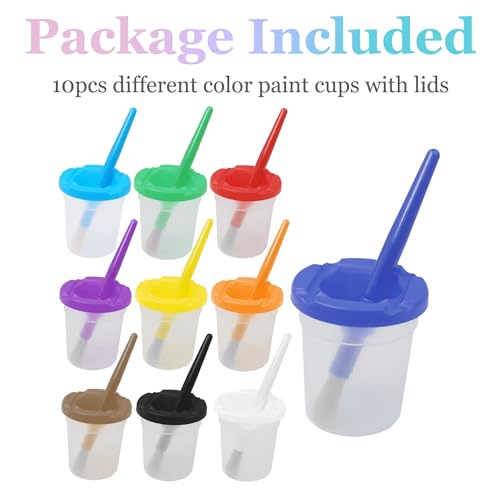 10pcs Paint Cups with Lids for Kids, Spill Proof Learning Color Cups for Young Artist