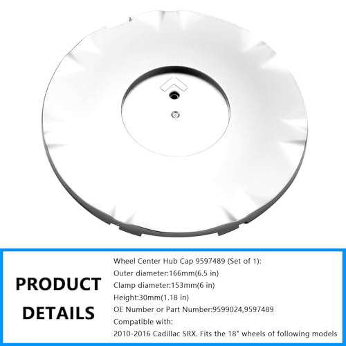 Wheel Center Hub Cap 9597489 (Set of 1), 6 1/2 Inch Diameter Center Cover Hubcap Compatible with Cadillac SRX 2010-2016 18" Wheels Replace # 9599024 9597489 - color: Set of 1, size: 9597489
