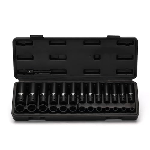 CASOMAN 27 Pieces 3/8-Inch Drive Impact Socket Set, Deep & Shallow, Metric (7mm - 19mm), 6 Point, CR-V Steel - size: 3/8"Dr. Metric