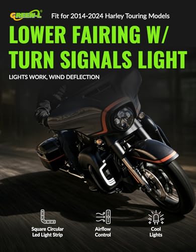 Green-L Lower Vented Leg Fairing and LED Turn Signals Light Kit Fit for Harley Touring Road King Street Glide Electra Glide Ultra 2014-2024 - color: Gloss Black-Glove Box