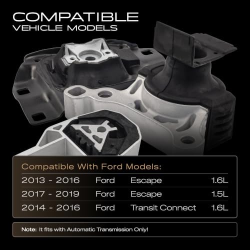 3PC Engine Motor & Torque Strut &Trans Mount Set Compatible with 2013-2016 Ford Escape 1.6L /2017-2019 Ford Escape 1.5L /2014-2016 Ford Transit Connect 1.6L with Auto Trans For A5593 A5520 A5612 A5815 - size: 2013-2019 Escape 1.5L 1.6L