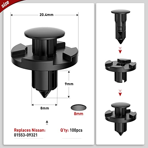 Nilight 100PCS Nylon Bumper Rivet Fender Clips OEM Replaces Nissan: 01553-093210 8mm,1PC Bonus Fastener Remover - color: For Nissan Infiniti
