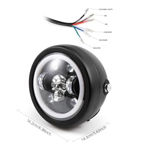 Motorcycle Headlight 5.75 inch Round LED with Mounting Brackets Assembly, Front Headlamp with DRL High/Low Beam for Cafe Racer E-bike Bobber Chopper (style D) - style: style D
