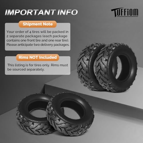 TUFFIOM Set of 4 ATV UTV All-terrain Tires 25x8-12 Front & 25x10-12 Rear, 6 PR, Tubeless - size: 25x8-12 & 25x10-12