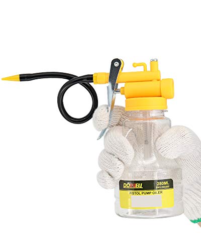 DOWELL Pistol Pump Oiler Lubrication Oil Gun 9.5oz 280ml Plastic Bottle with Straight Flexibal Spout Transparent HY050202 - size: 9.5 oz