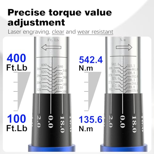 SuZhi 3/4'' inch drive 100-400 ft lb/136-542N.M Torque Wrench/Aluminum Alloy handle & Cr-Mo Material Head, Heavy Duty, Professional,Dual Direction, Store in Solid Case - size: 3/4'' 1pc