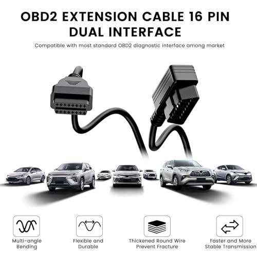 ANCEL 2 ft OBD2 Extension Cable, 16-Pin Male to Female OBD2 Adapter - size: 2ft