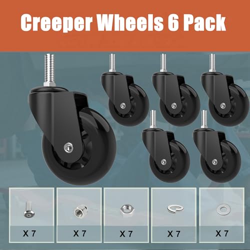 Creeper Wheels Replacement Set of 6, 2.5-Inch Roller Blade Creeper Casters, Heavy Duty M8 x 20mm Metric Swivel Caster, 360 Degree No Noise Creepers Replacement Wheel for Mechanic Seat Shop Stool - size: M8x20