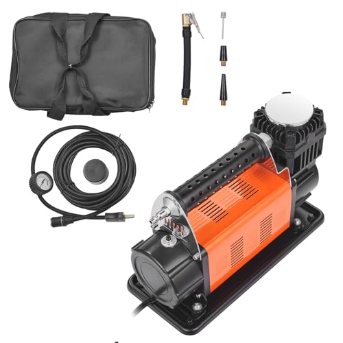 VEVOR 12V Portable Tire Inflator, 7.06CFM Heavy Duty Air Compressor, 150PSI Offroad Air Pump with Adapters for Car SUV RV Truck - Include 6.5FT Power Cord, 26FT Air Hose with Pressure Gauge, Carry Bag - style: 7.06CFM