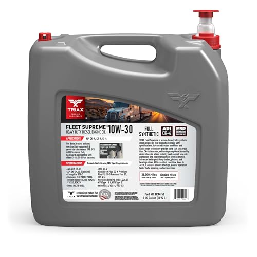 TRIAX Fleet Supreme 10W-30 API CK-4 Full Synthetic Heavy Duty Diesel Engine Oil | Moly Boron Friction Modified | Extended Drain (5 Gallon) - size: 5 Gallon