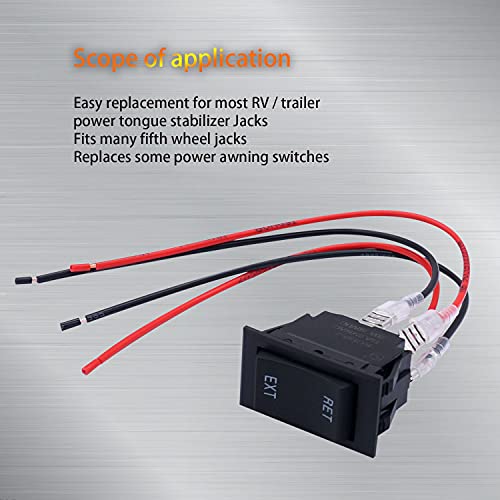 weideer 12V Reverse Polarity Switch Momentary Power Jack Rocker Switch DC Motor Control DPDT 4 Pin(ON)-Off-(ON) 20A 12 Volt DC RV Switch with Wires - color: BK-RET/EXT 4pin, size: Momentary