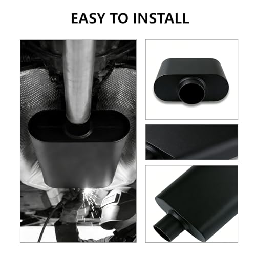 Universal 3 Inch Performance Muffler - 3" Offset In 3" Center Out - Black High Temperature Paint - 17.3" Overall Length, Performance Exhaust Muffler for Trucks, Cars, SUVs - size: 3 inch