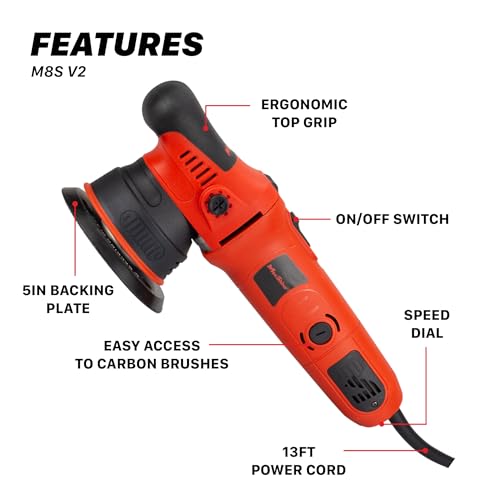 Maxshine M8S V2 Dual Action Polisher Sand โ 8mm Throw Random Orbital Buffer, 1000W Detailing Machine with 5โณ Backing Plate โ 6-Speed, 5/16โณ Thread for Car, Truck, SUV & Boat Paint Correction - color: 5" Dual Action Sand