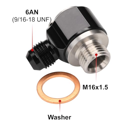 6AN Male Flare Banjo to M16x1.5 Stainless Steel Banjo Bolt Assembly Fitting Adapter Black - size: 6AN to M16x1.5