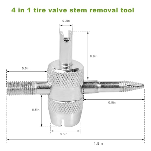 4-Way Valve Core Tool Tire Valve Tools, 4-in-1 Automobile Tire Valve Stem Core Remover Installer, Multifunctional Tyre Valves Repair Wrench Removal Tool for Car Bicycle Bike