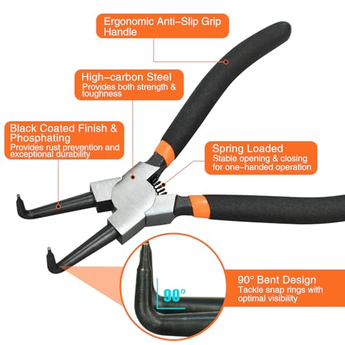 4pcs 7in Snap Ring Pliers, 7/128in Small Tips - color: 4pcs Small Tip Snap Ring Pliers