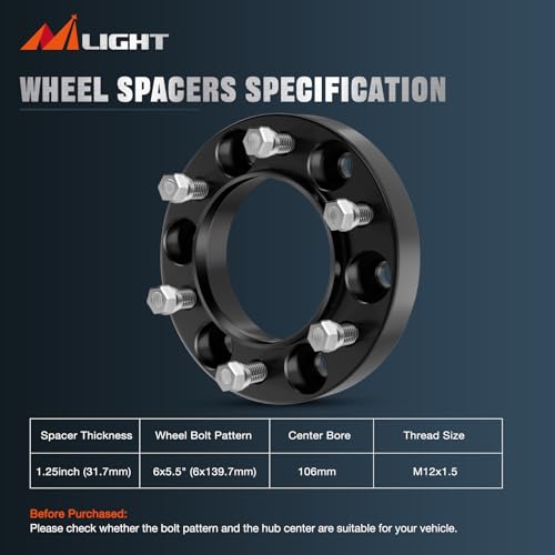 Nilight 토요타 타코마 4러너용 6x5.5 휠 스페이서, 4개 - size: 1995-2023 Toyota Tacoma-1.25inch