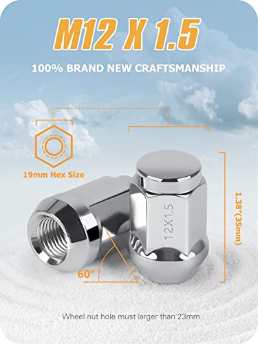 MIKKUPPA M12x1.5 Lug Nuts, Replacement for Jeep Chevy Aftermarket Wheel - color: Chrome, size: M12x1.5 (No Cap)
