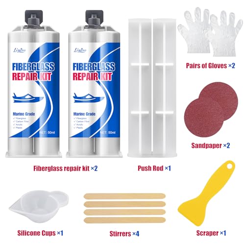 Limino Marine Fiberglass Repair Kit - 100ml Fiberglass Resin Filler for Fiberglass Bathtub Chips Cracks Holes Scratch Repair - Gel Coat Repair Kit for Boats, Jet Skis, Surf Boat, Kayak, UV-Resistant
