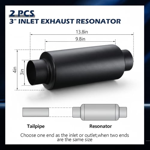 Relaxweex 2 Pcs 3" Inlet Exhaust Resonator, 3" Inlet 3" Outlet 13.8" Overall Length Muffler Resonator Stainless Steel(Black) - color: Black, size: 3" Inlet 13.8" Overall Length
