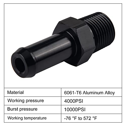 EVIL ENERGY 3/8" NPT Male to 1/2" Barb Fitting Adapter Straight Aluminum Black 2PCS - size: 3/8 NPT to 1/2 Barb