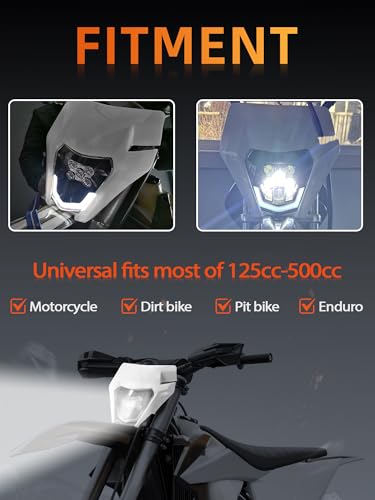 JFG RACING Dirt Bike Headlight,Universal LED Dirtbike Headlamp,Pit Bike Head Light Assembly Kit Head Lamp for Most Dirt Pit Bike Motorcycle Enduro Supermoto DRZ400 XC XCF CRF SSR YZF- White - color: white