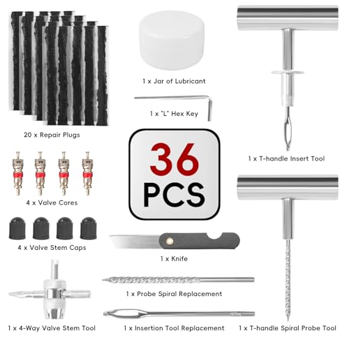 PINKJOY 2 Pack Tire Plug Kit with Plugs 36 Pcs for Car, Motorcycle, ATV, Jeep, Truck, Tractor Flat Tire Puncture Repair Tools - size: 2 Set of 36 PCS