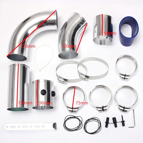 76mm Cold Air Intake Kit, Red/Silver Aluminum