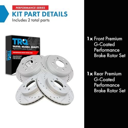 TRQ Performance Front and Rear Brake Rotor Set G Coated Drilled and Slotted - style: BRA13966