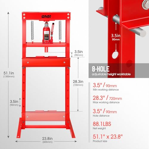 DNA Motoring Hydraulic 12 Ton Heavy Duty H-Frame Garage Floor Adjustable Shop Press with Plates for Bending, Straightening, Installing Bearings & U-Joints, 26400 lbs, TOOLS-00684 - style: 12T Shop press