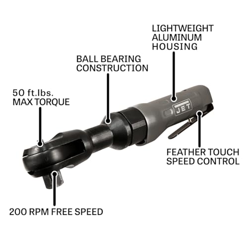 JET 1/2-Inch Pneumatic Ratchet Wrench, 50 ft-lbs, 200 RPM (Model JAT-302) - size: 1/2 in. Square Drive
