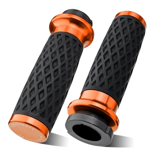 Orange 1" Silicone Cable Throttle Grips with End Cap for Harley - color: Orange