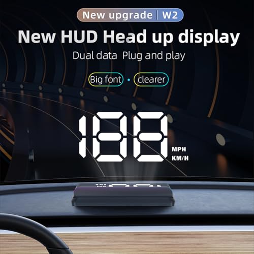 AZIJYV W2 White Heads Up Display for Cars Digital Speedometer for Car Speedometer for Car with Speed, Triple Over-Speed Alarm, Auto Light Sensor, HUD Speedometer Universal Fit for All Vehicles
