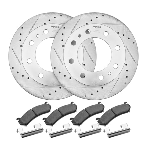 VEVOR Front and Rear Brake Kit Compatible with 2002-2006 Chevrolet Avalanche 2500 (8 STUD), 2002-2004 Chevrolet Silverado 2500 (Models w/Manual Transmission ONLY), Drilled & Slotted Brake Rotors - size: S-55072 + S-55055
