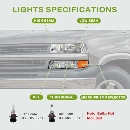 AUTOSAVER88 Headlight Assembly Compatible with 1999-2002 Chevy Silverado - color: Chrome Amber