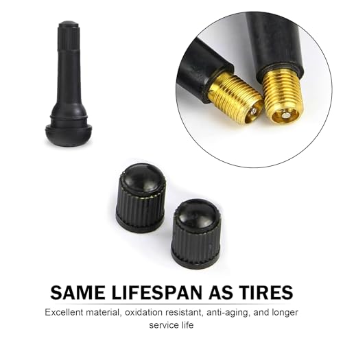 Qurbun 5 PCS TR414 Tire Valve Stems, Rubber Snap-in Short Tubeless Tire Valve Stem, Air-Tight Seal Valve Stem Replacement Kit, Fit for 0.453 inch Rim Holes on Standard Vehicle Tires (Black) - size: 5 PCS # TR414