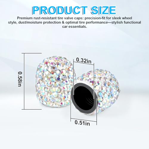 JUSTTOP 4 Pack Handmade Crystal Rhinestone Tire Valve Stem Caps, Universal for Cars, Trucks and Motorcycles - AB Color - color: AB color