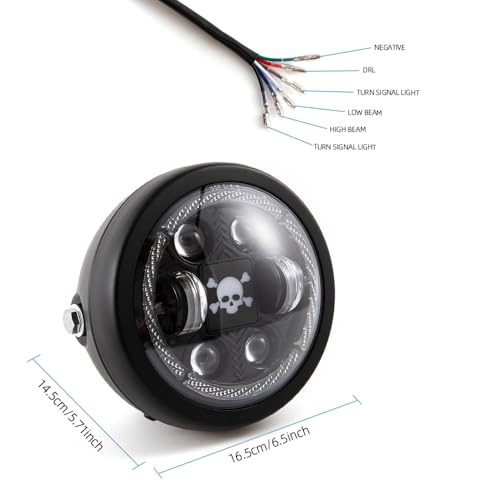 Motorcycle Headlight Assembly Round LED 6.5 inch Front Headlamp High/Low Beam Head light for Bobber Cafe Racer Motorbike (Style B) - style: Style B