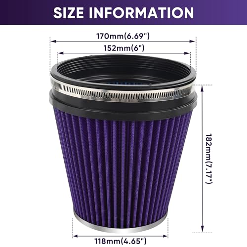 6" 152mm Cold Air Intake Filter Clamp-On Cone Filter Purple - color: Purple, size: 7 inches Tall