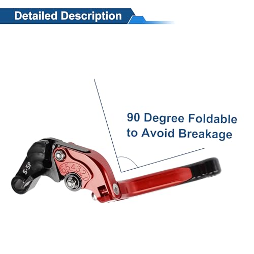 Short/Long Brake Clutch Levers for Suzuki GSXR600 2006-2025 6 Position Adjustable Motorcycle Handlebar Brake Lever Red Handle Black End 1 Pair - color: Red Handle Black End