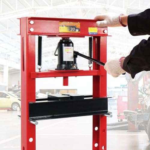 GarveeTech 20 T Hydraulic Press, 20 T H-Frame Garage Floor Hydraulic Shop Press, Adjustable Hydraulic Press with Plates, Red