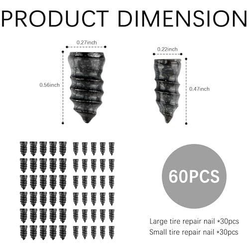 carleef 60PCS Tire Repair Rubber Nail,Vacuum Tire Repair Screws for Quick Fixes,Self-Service Tires Repairs Kit Screw in Tires Plugs Car Accessories for Truck,SUV,Motorcycle (60PCS) - color: 60PCS