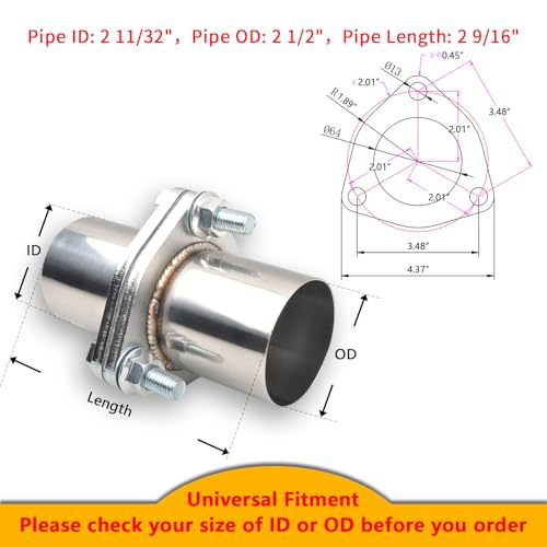Exhaust Flange Bolts Quick Fix Repair Pipe Kit w/Gasket & Hardware, 2.5'' Inch OD 3 Bolts T304 Stainless Steel Universal Flange Replacement Kit - size: 2.5"OD-3 Bolts