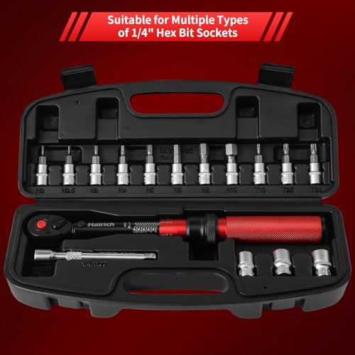 Hairich Torque Wrench Bike 1/4 Inch,2.3-24.9 N.M/20-220IN.LB, Drive Click Torque Wrench Set,16PCS 72-tooth Torque Wrenches Set with Extension Bar & Socket Sets for Bicycle - size: 16PCS 1.67-18.33 FT.LB