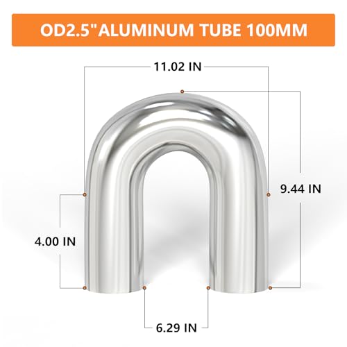 GASHER 2PCS 180 Degree Aluminum Alloy Tube Intercooler Pipe Air Intake Tube 2.5"OD, Leg Length 4" (100mm) - color: 180 degree, size: 2.5"OD (2 PCS)