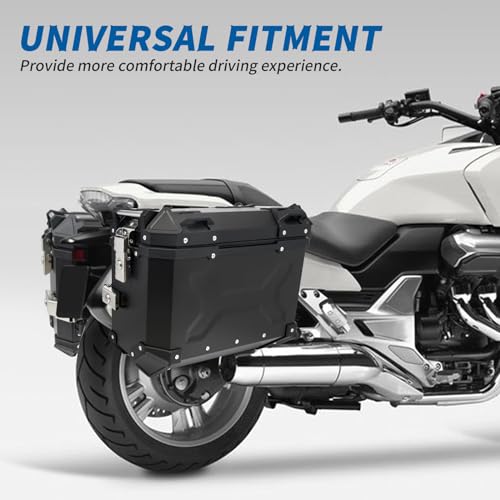 Pair Universal Motorcycle Side Case,36L Motorbike Hard Side Saddlebag Box Trunk Tour Storage Carrier with Support Racks Security Lock and Handle for Helmet Luggage Left and Right Black Aluminum